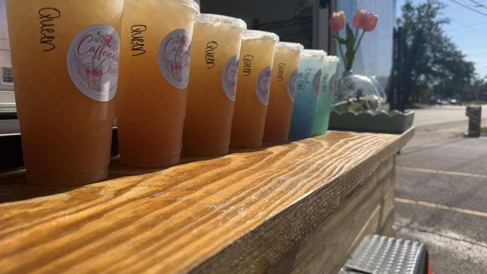 A row of colorful loaded teas